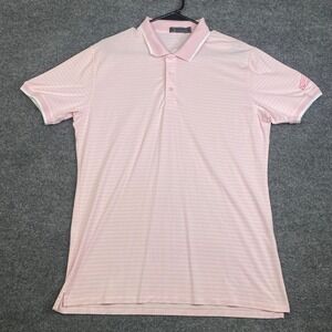 G/FORE Mens Stripe Golf Polo Shirt Pink White Skull Crossbones Logo Size M